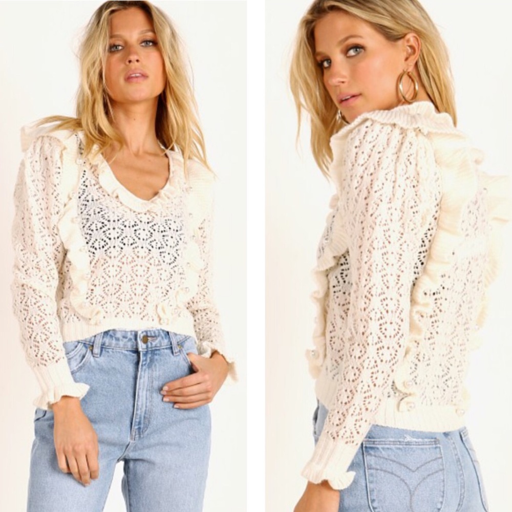 FOR LOVE & LEMONS Pearl V-Neck Cropped Sweater - Picture 6 of 9